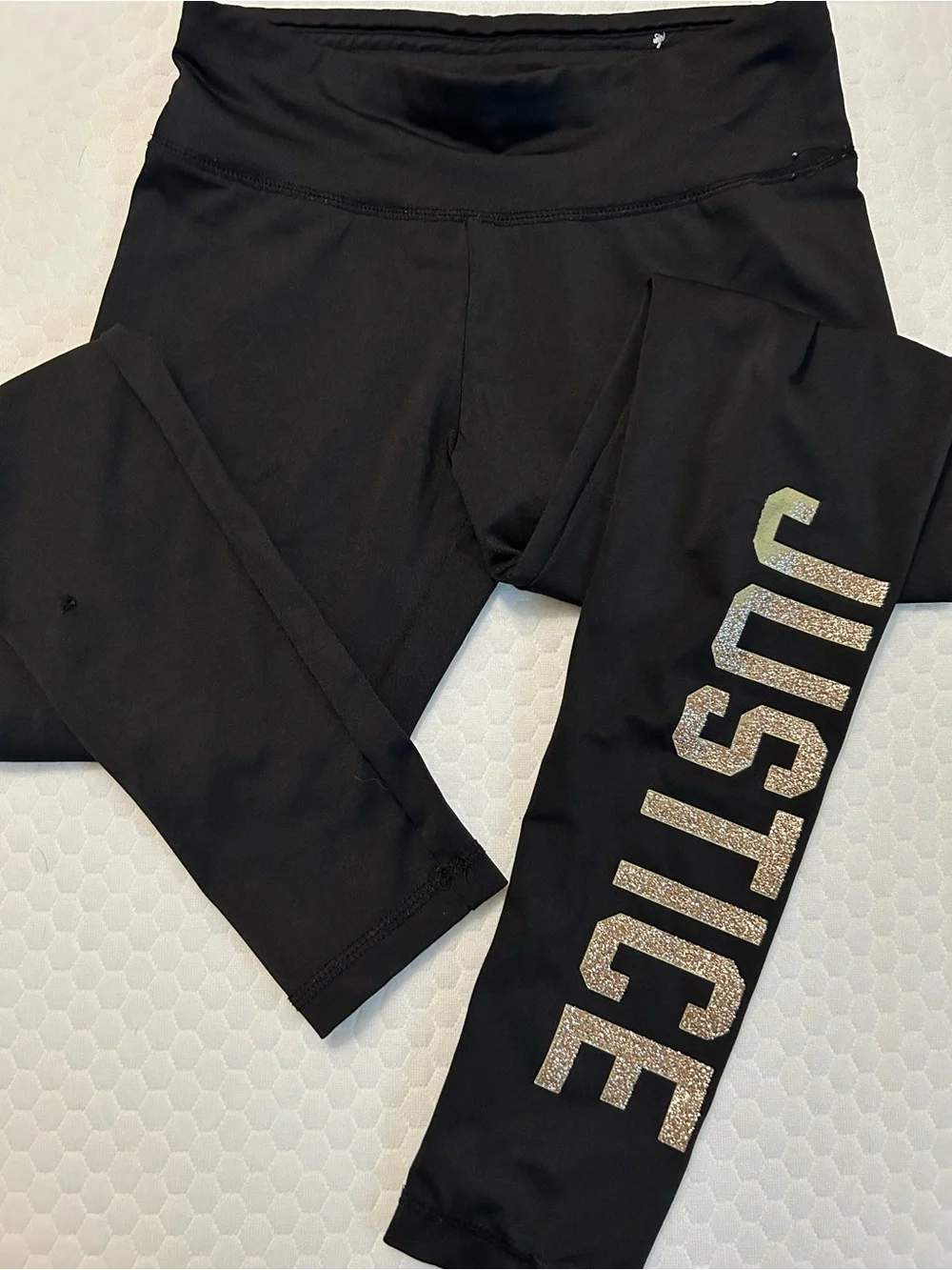 Justice Black Leggings with Glitter Silver Logo